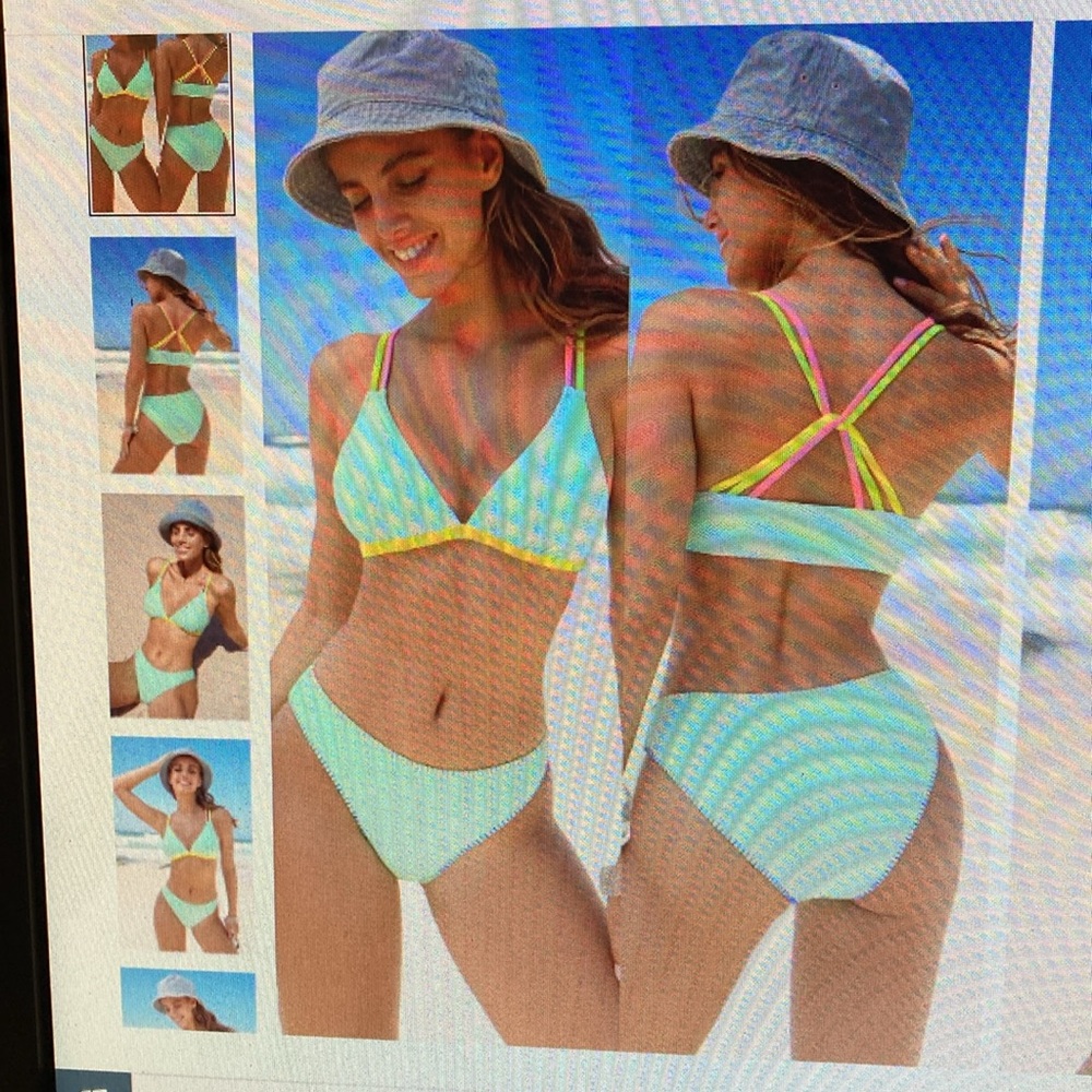 CUPSHE Spring Break Agenda Aqua Bikini Set Large NWT - Picture 1 of 4
